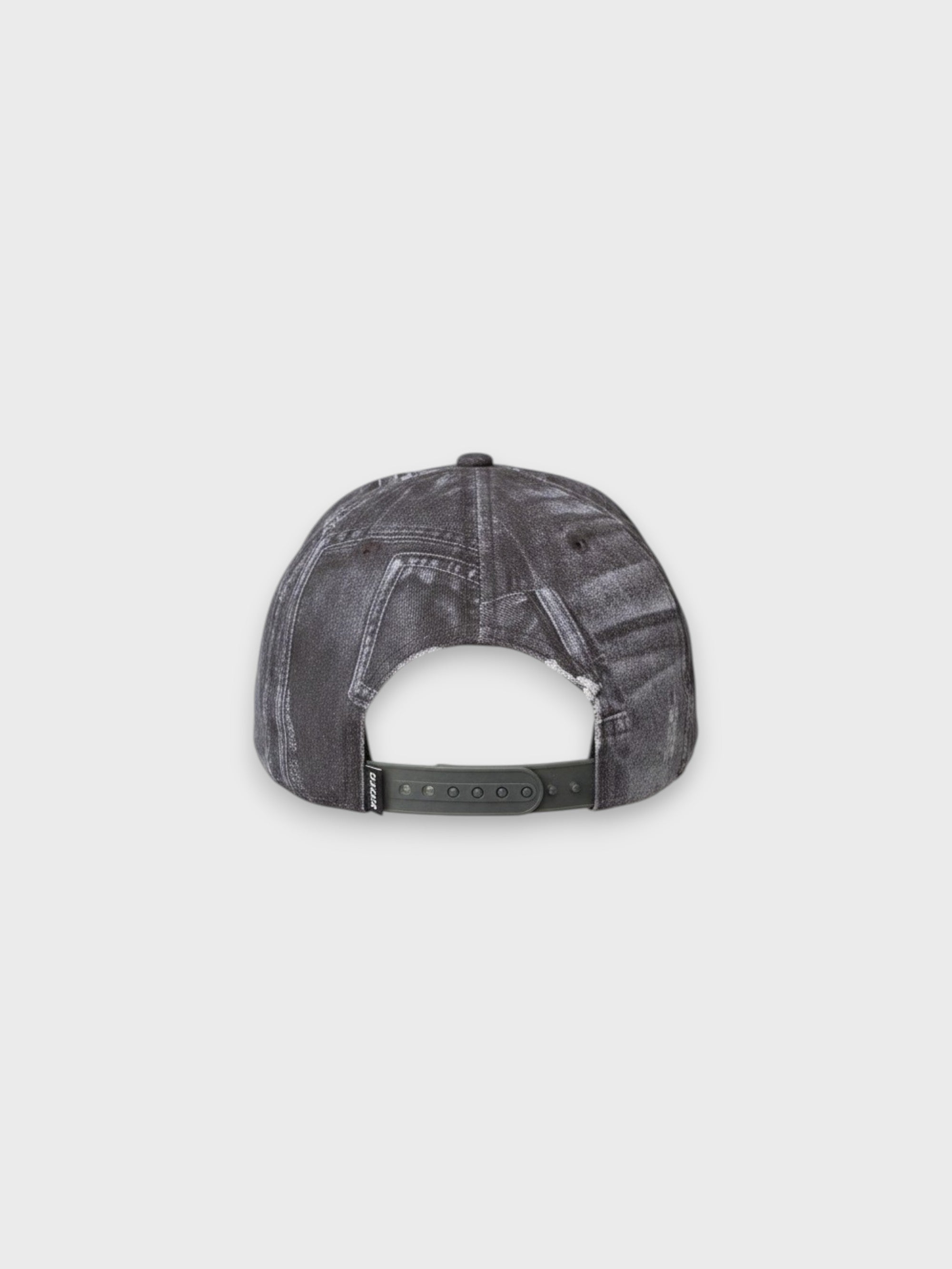 Casquette baseball eeee Artmonster denim patchwork gris anthracite washed avec sangle ajustable dos, vue de dos
