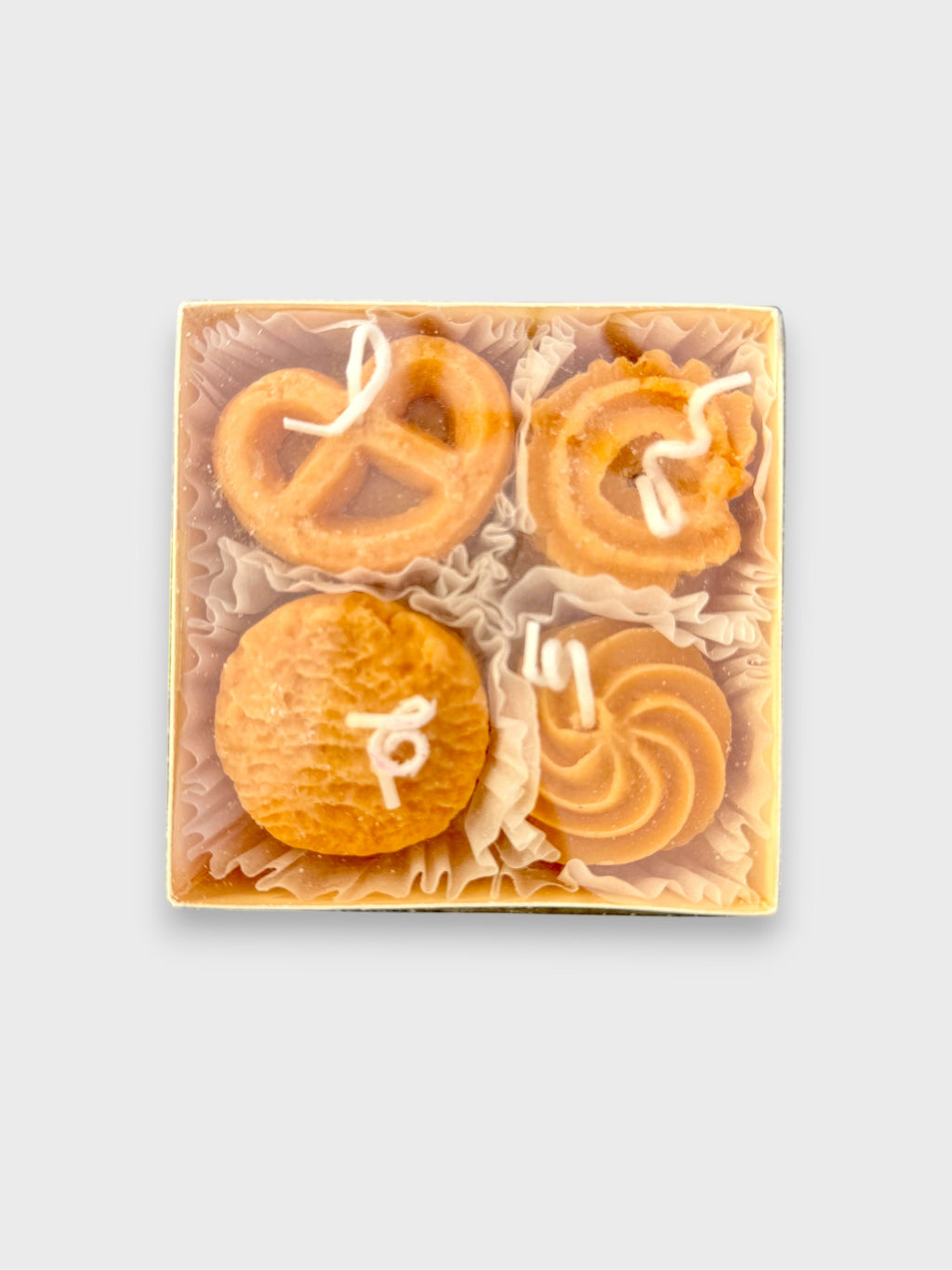 Coffret artisanal Bougies Gourmandes doré en cire, vue de dessus