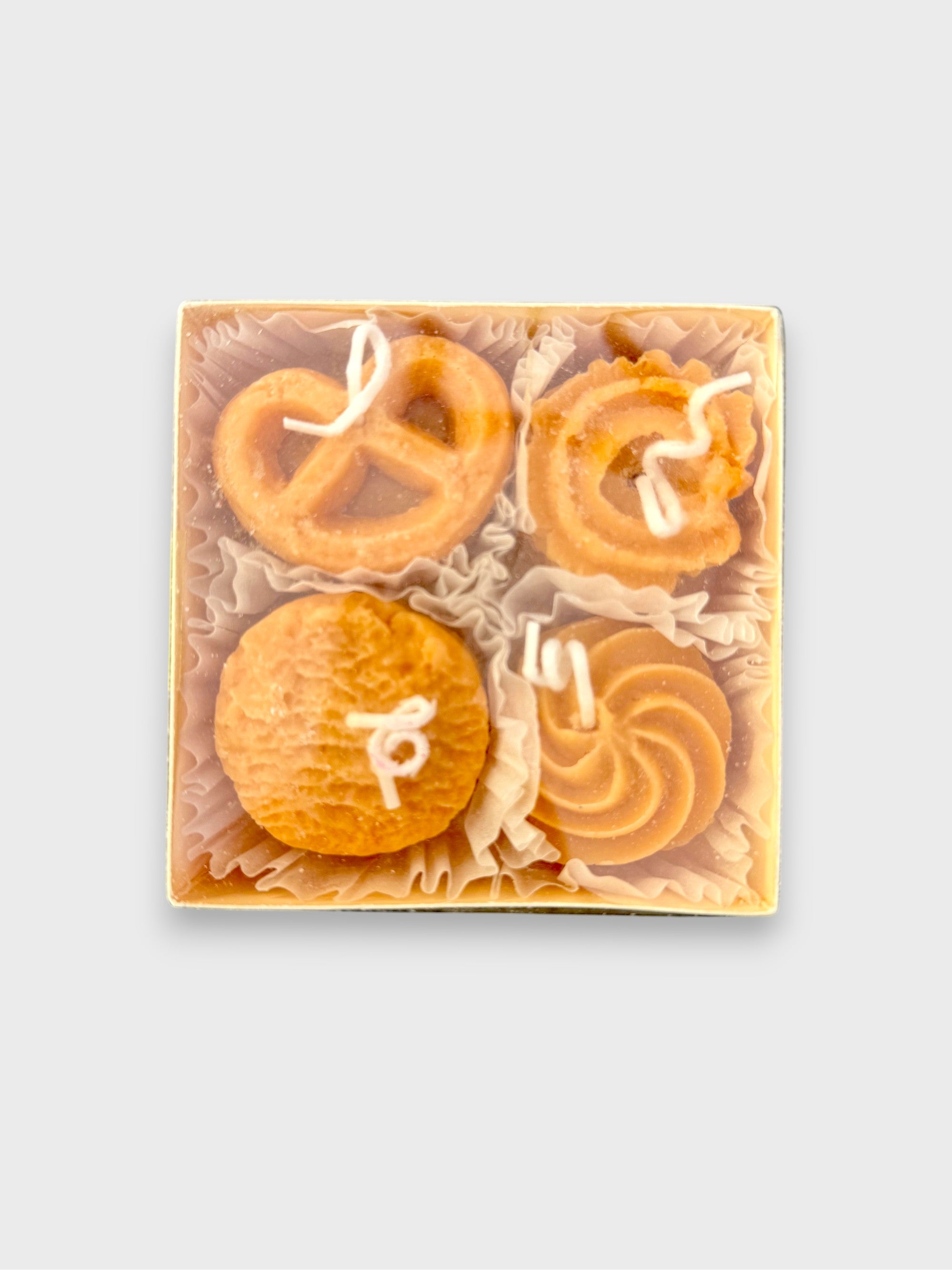 Coffret artisanal Bougies Gourmandes doré en cire, vue de dessus