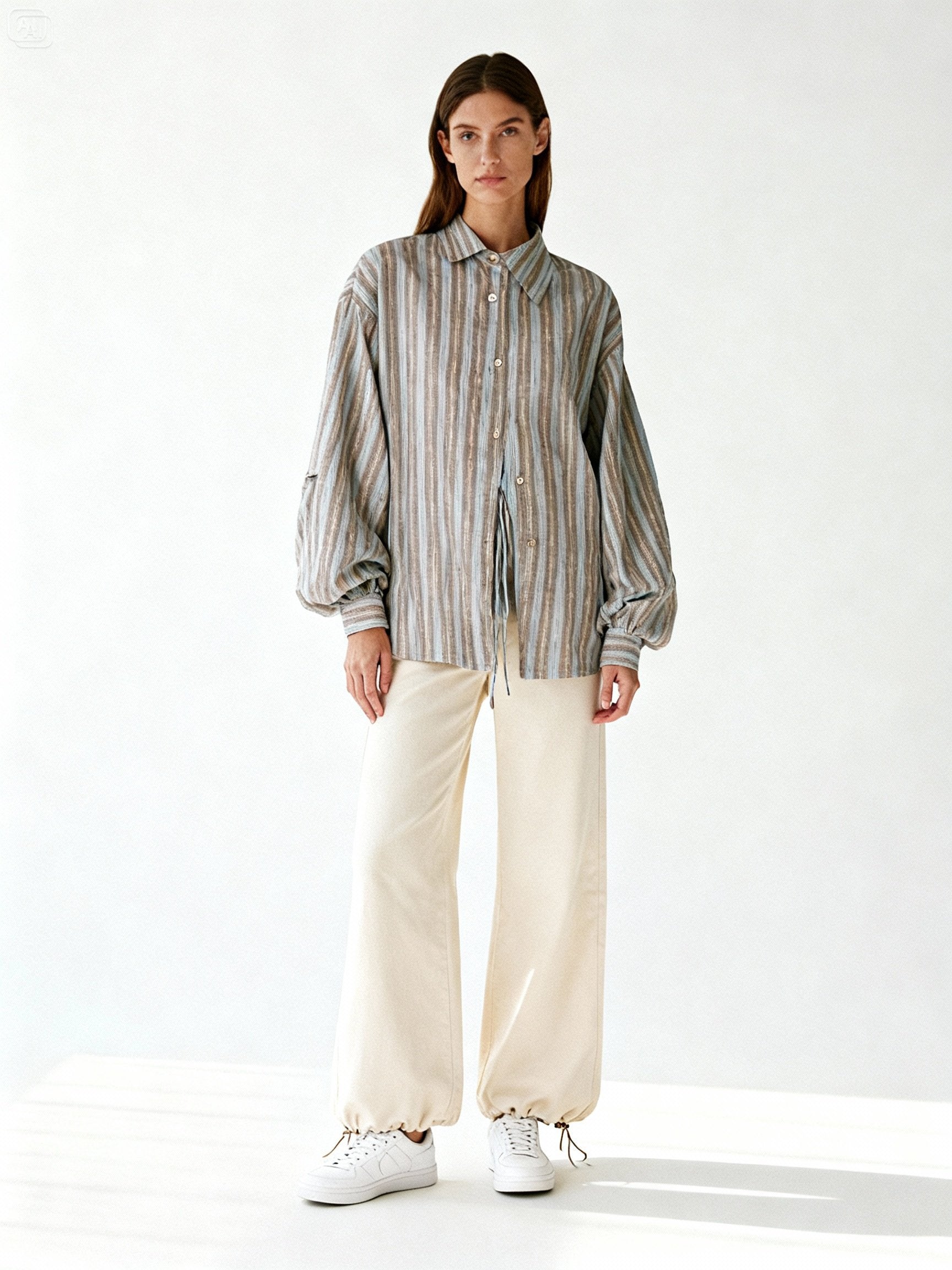 Mannequin femme en chemise rayée oversize unisexe