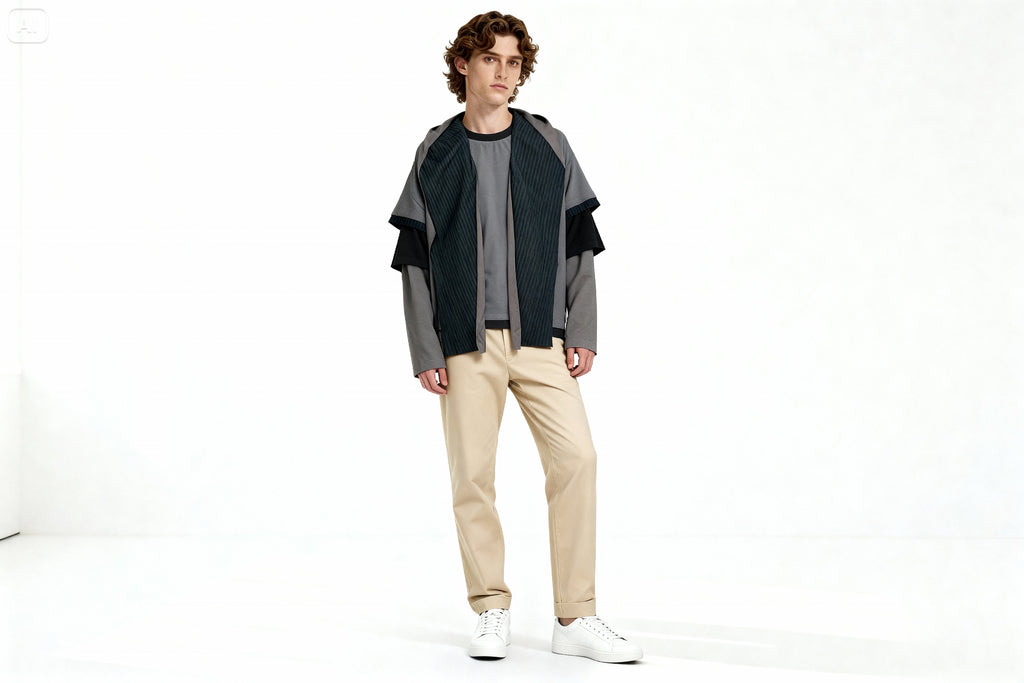 Veste Oversize à Capuche Patchwork – Effet Superposé Gris