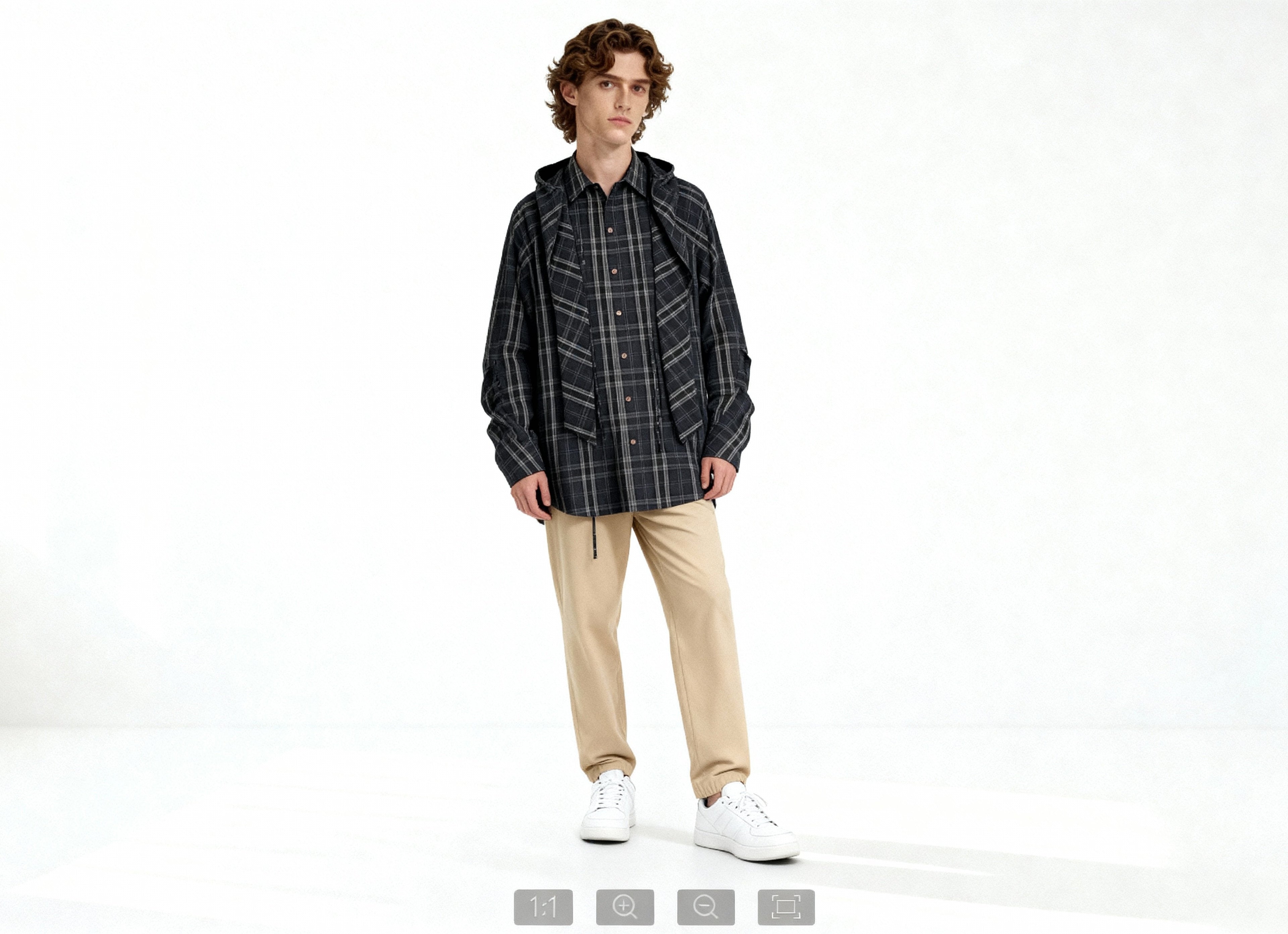 Chemise Oversize à Capuche Unisexe à Carreaux Noir