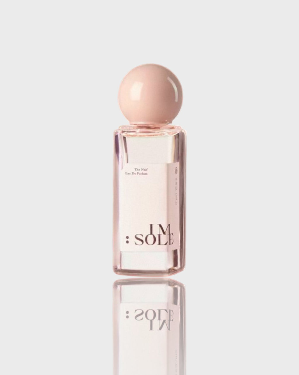 Eau de parfum verre transparent IMSOLE rose nude en verre, vue de face