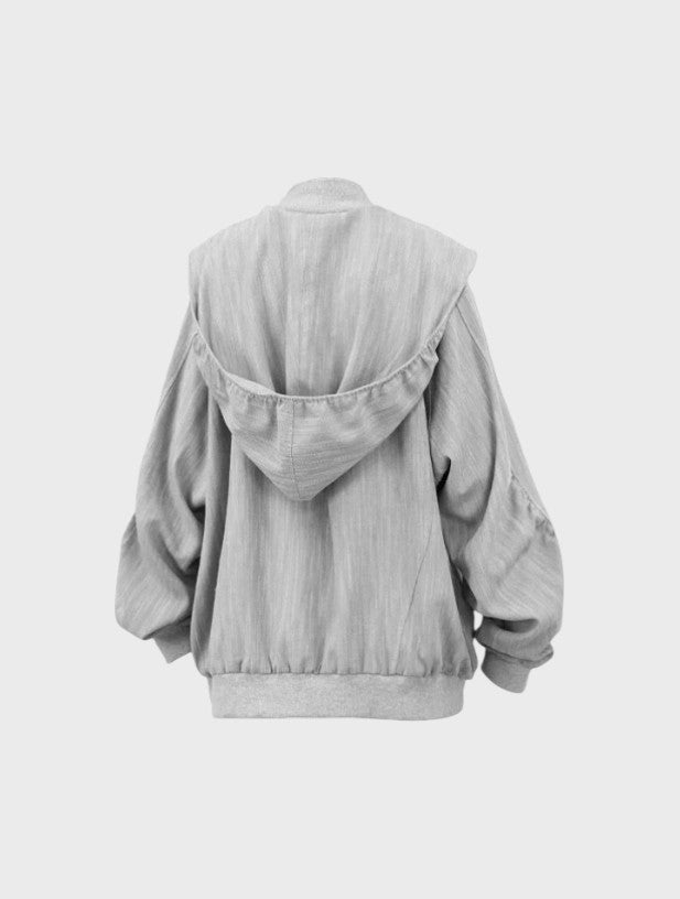 Hoodie zip capuche oversize RELABEL gris chiné, vue de dos avec grande capuche drapée et manches ballon
