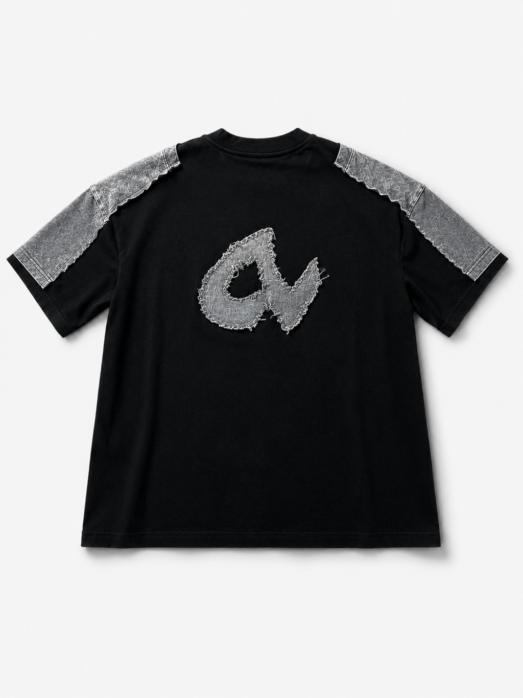 T-shirt Oversize Noir Empiècements Denim Paisley + Gilet Unisexe | ANOCRA