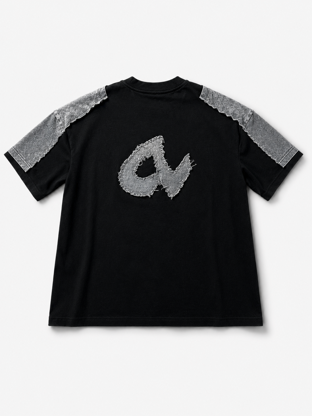 T-shirt Oversize Noir Empiècements Denim Paisley + Gilet Unisexe | ANOCRA