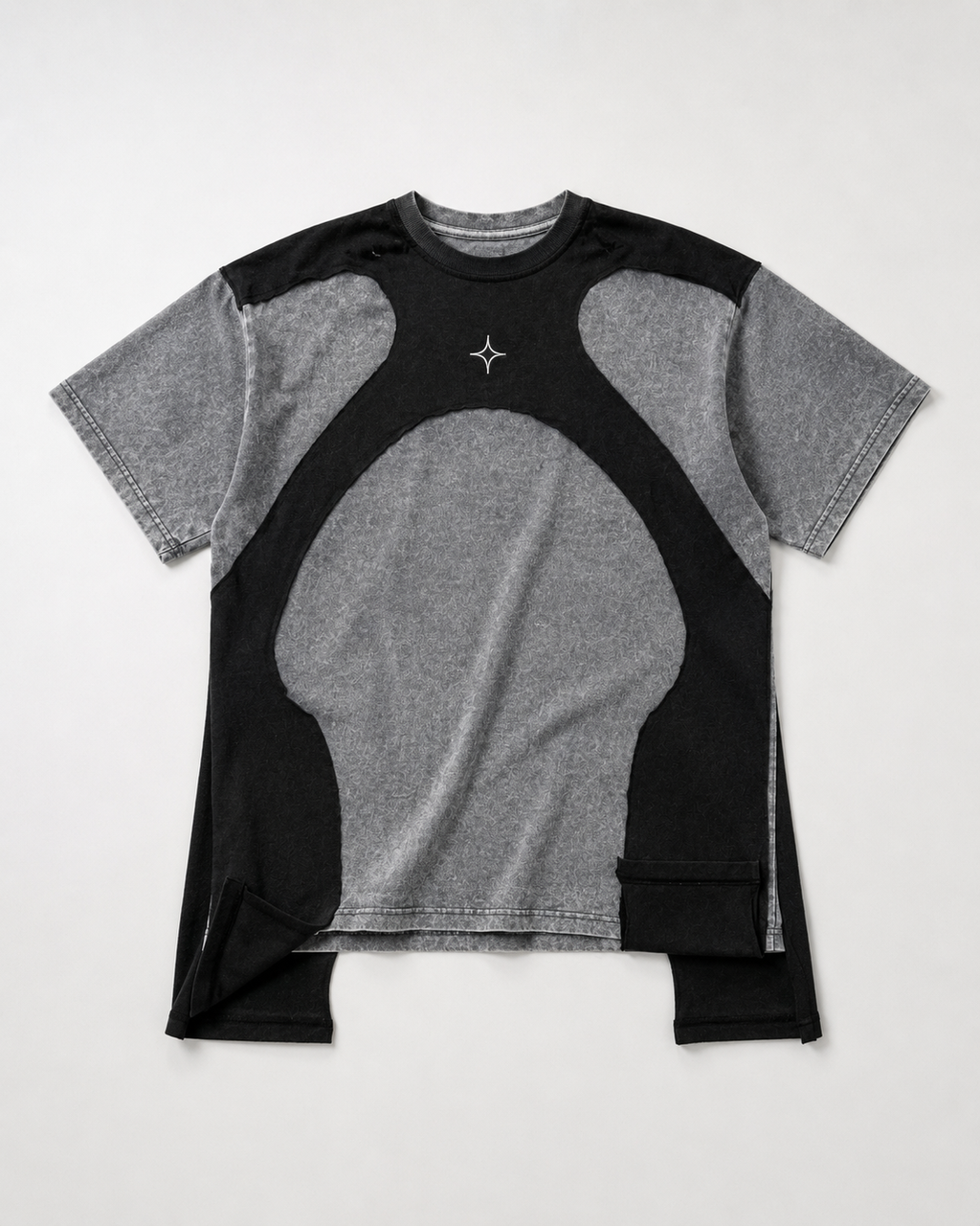 T-shirt Bicolore Gris Chiné Noir Panneau Arqué Unisexe | ANOCRA
