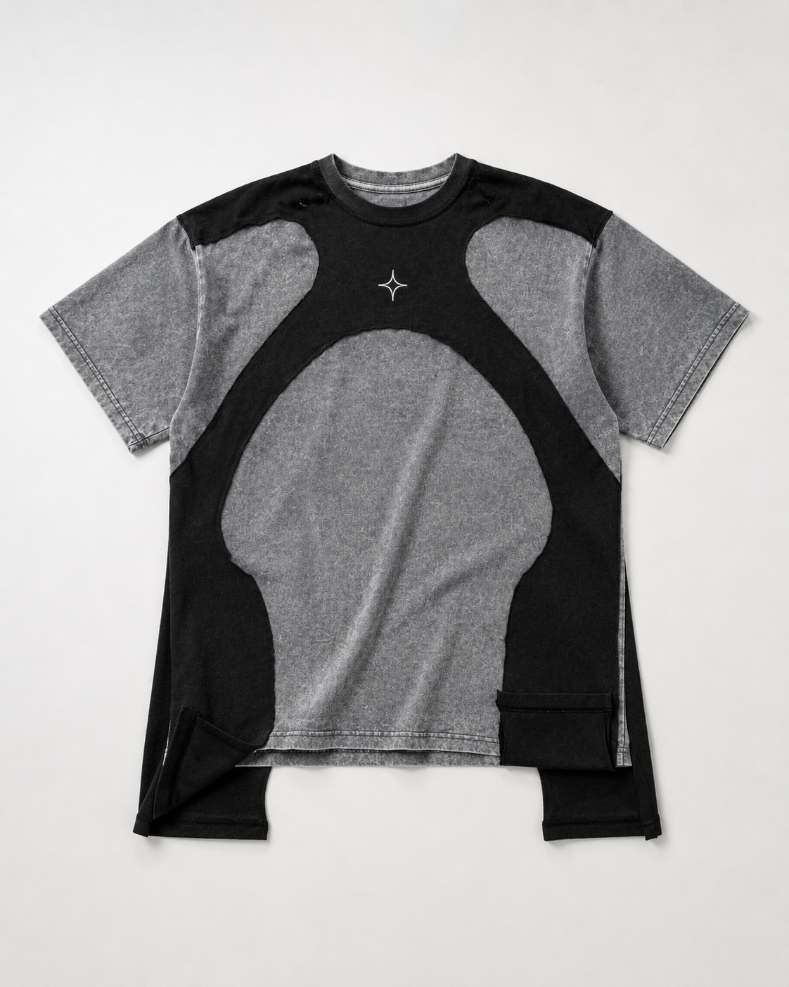 T-shirt Bicolore Gris Chiné Noir Panneau Arqué Unisexe | ANOCRA