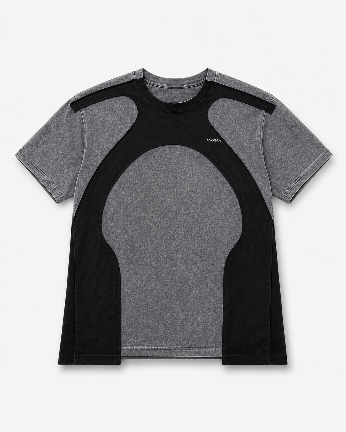 T-shirt Bicolore Gris Chiné Noir Panneau Arqué Unisexe | ANOCRA