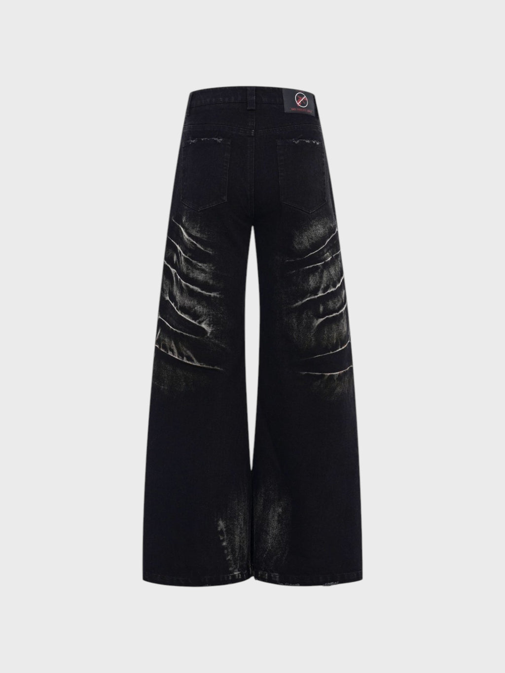 Jean large STARTEXCEEDEND noir washed avec patch logo dos et déchirures brillantes diagonales, vue de dos
