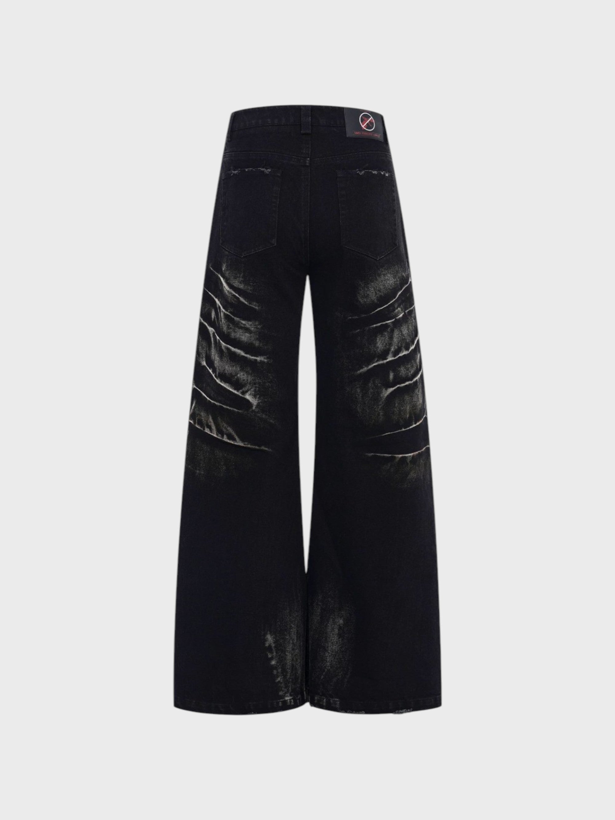 Jean large STARTEXCEEDEND noir washed avec patch logo dos et déchirures brillantes diagonales, vue de dos