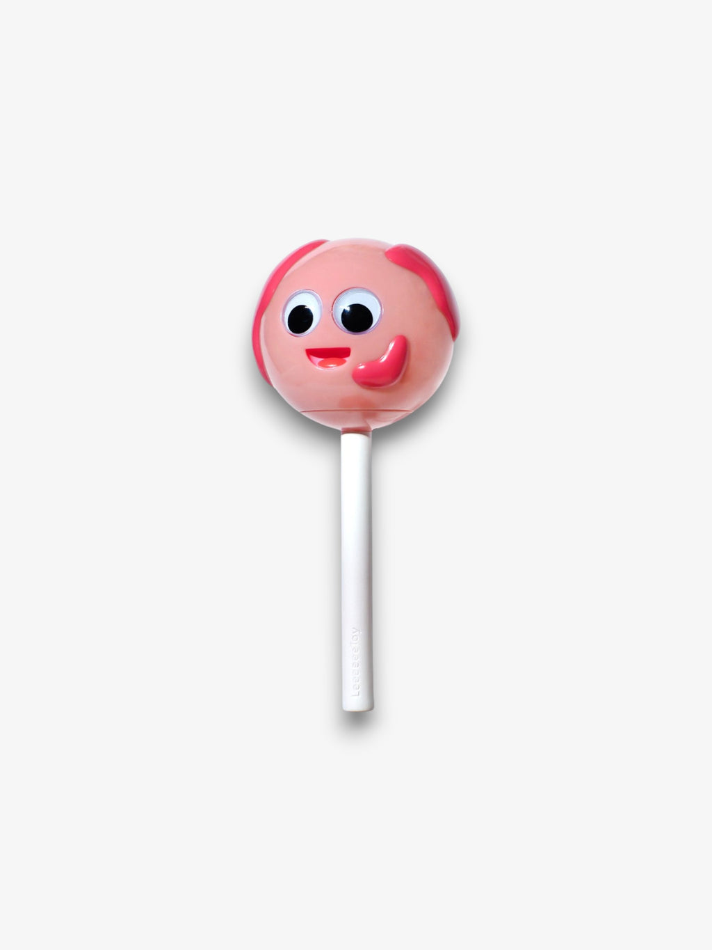 Leetoy figurine sucette Lollipop Earth Globe – pink bleue et verte forme planète Terre avec visage souriant, bâton blanc, fond blanc
