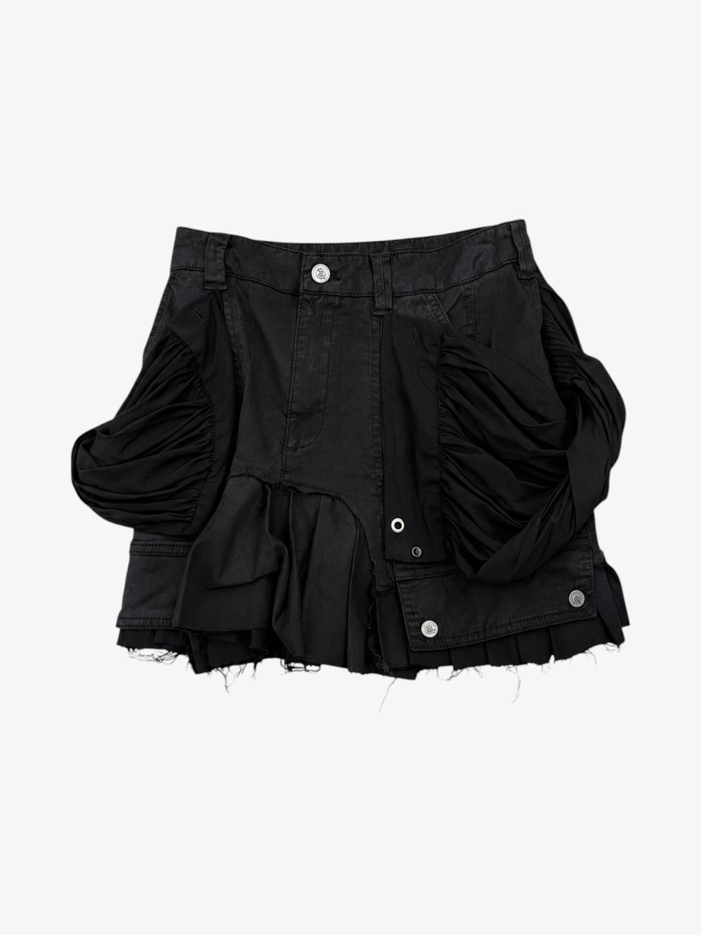 Mini jupe froncée plissée style cargo sans marque noire en coton, vue de face