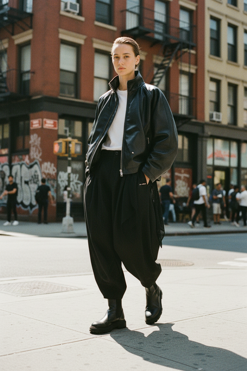 Veste en Similicuir Noire RELABEL – Coupe Déstructurée Multipoches, Style Modulable