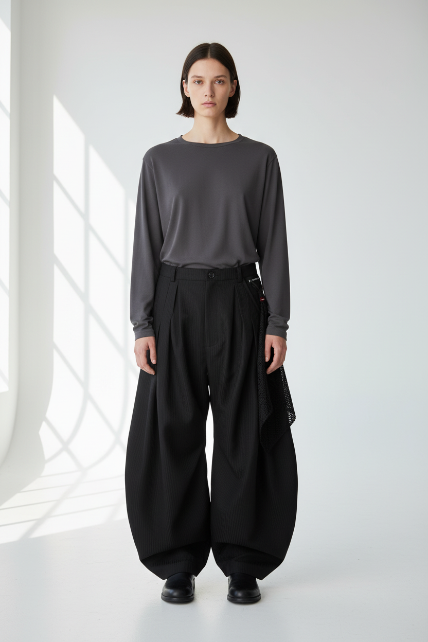 Pantalon RELABEL à Plis Architecturaux – Coupe Sabre Jacquard Unisexe