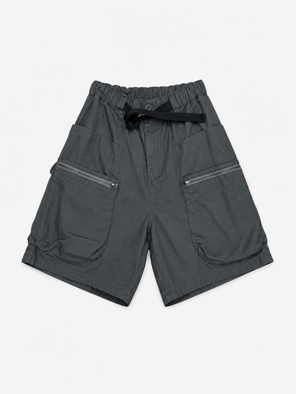 Short cargo poches zippées ceinture clip Inkots gris anthracite en nylon, vue de face