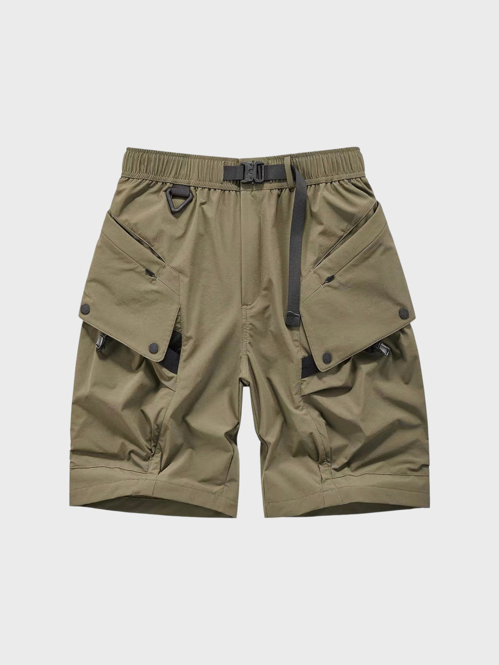 Short cargo tactique ceinture clip VIP kaki en nylon, vue de face