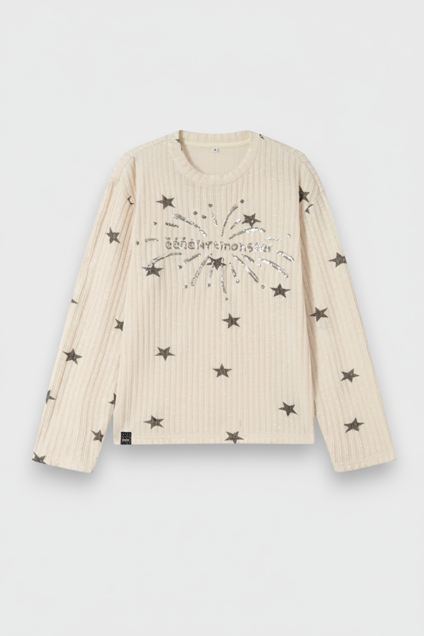T-shirt manches longues étoiles sequins eeee Artmonster haute définition