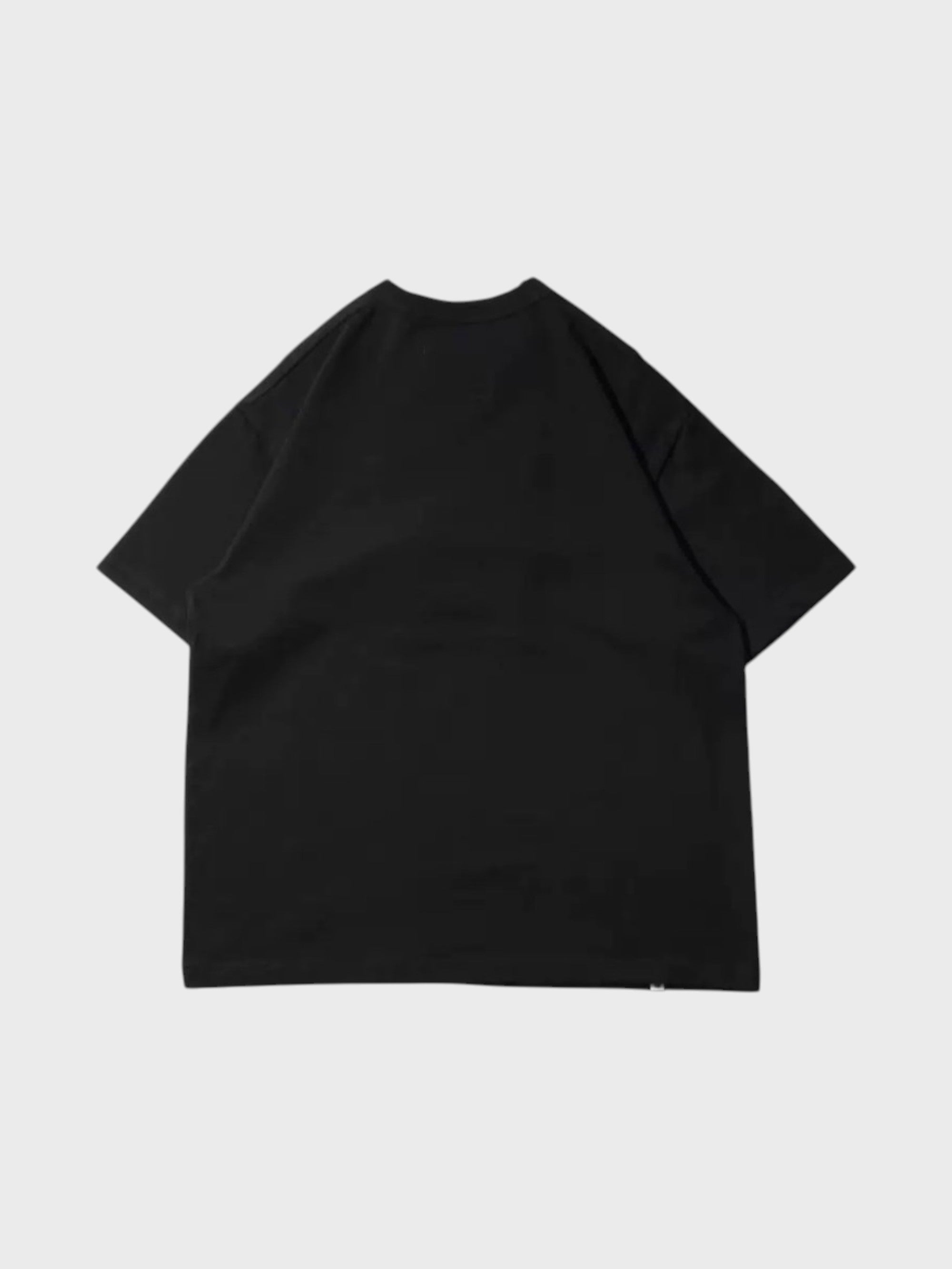 T-shirt oversize EAFINETAL. noir uni avec label woven bas gauche, coupe drop shoulder, vue de dos
