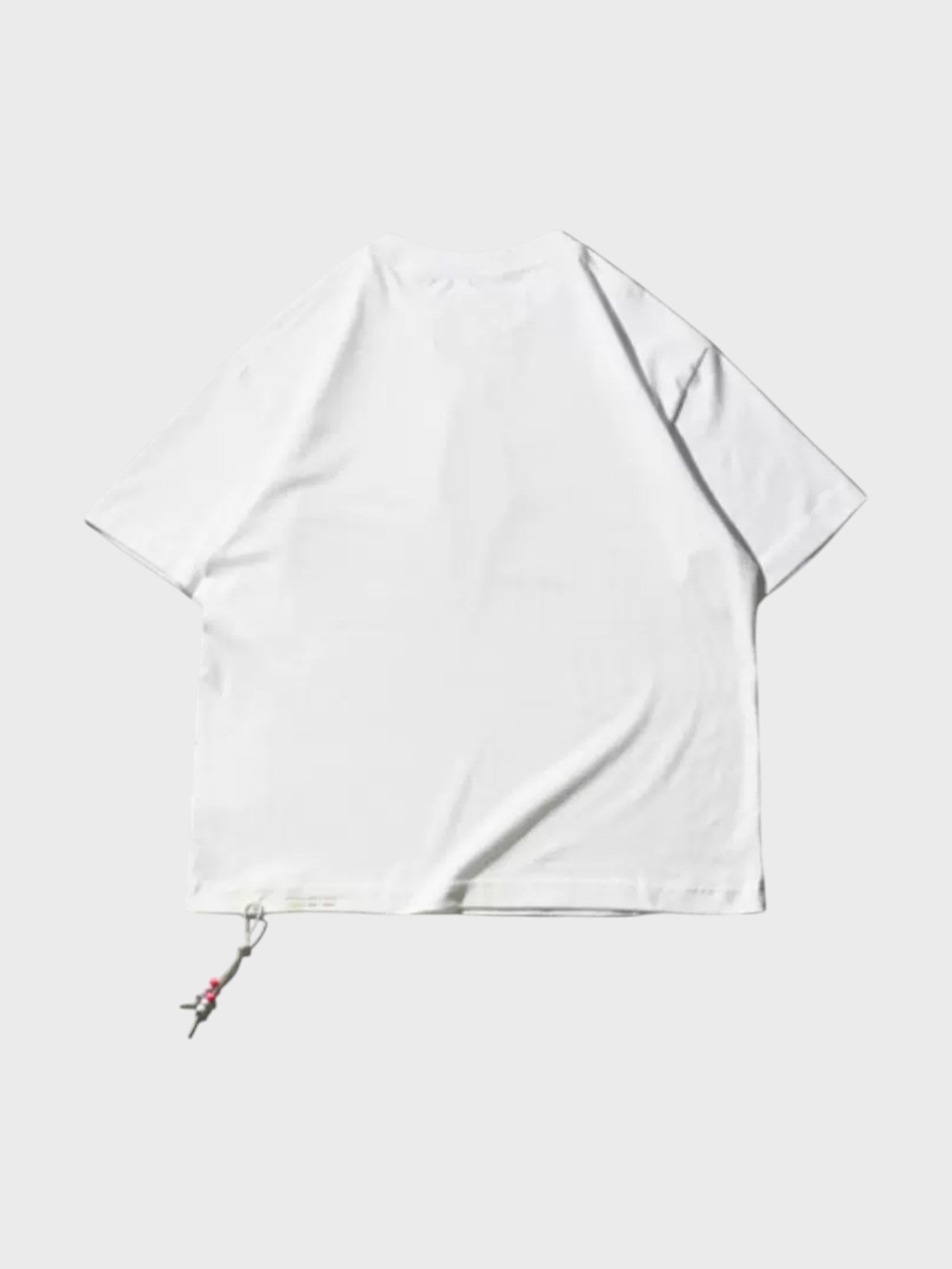 T-shirt oversize EAFINETAL. blanc avec imprimé puff print 3D glace italienne multiboules violet rouge vert et inscription Heyyy!! en italique, vue de dos
