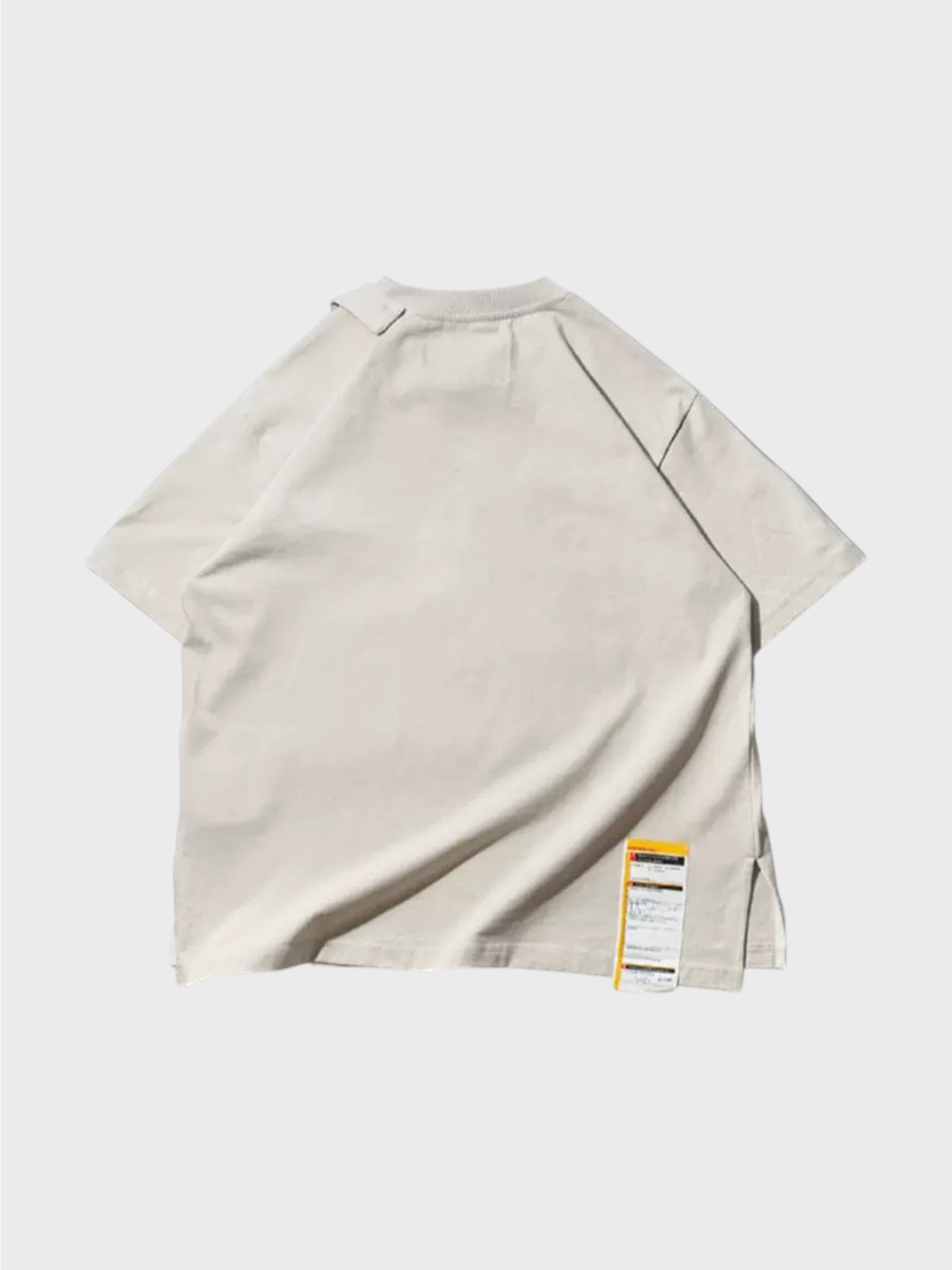 T-shirt oversize EAFINETAL. beige uni dos avec label tissu bas droit et coutures raglan épaules, vue de dos
