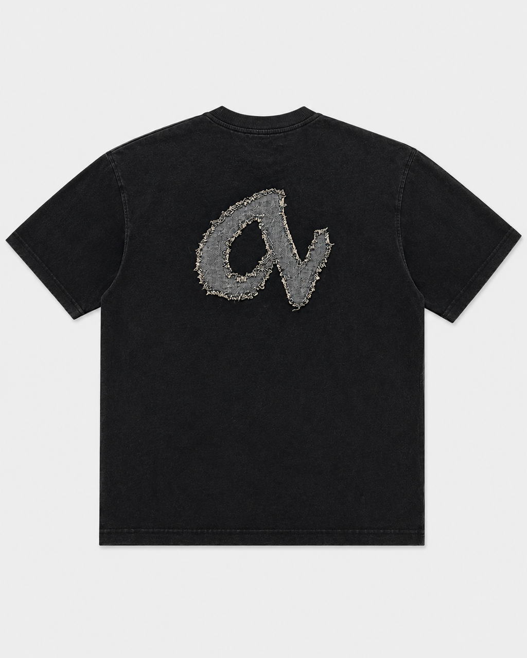 T-shirt appliqué denim effiloché Anocra noir en coton, vue de dos