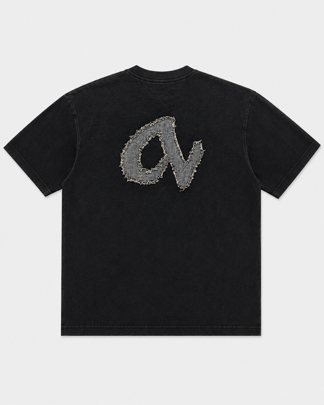 T-shirt appliqué denim effiloché Anocra noir en coton, vue de dos