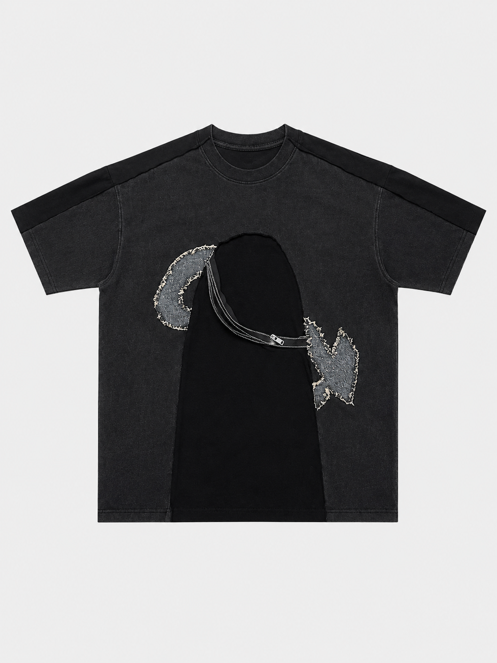 T-shirt appliqué denim Anocra noir en coton, vue de face