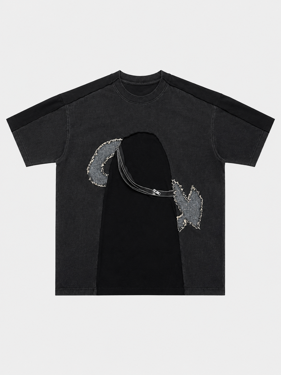 T-shirt appliqué denim Anocra noir en coton, vue de face