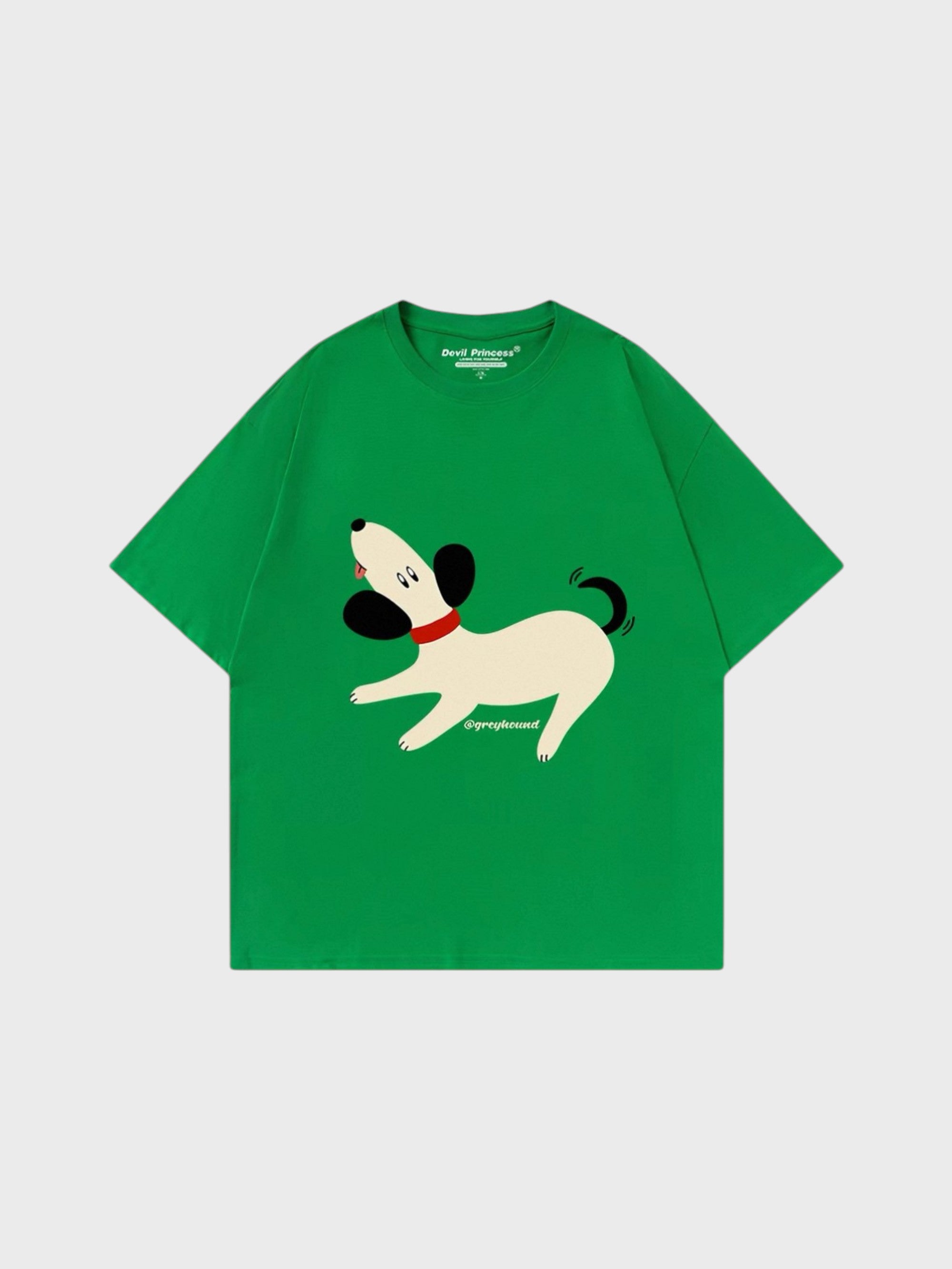 T-shirt imprimé chien kawaii Greyhound Celtiajojo vert en coton, vue de face