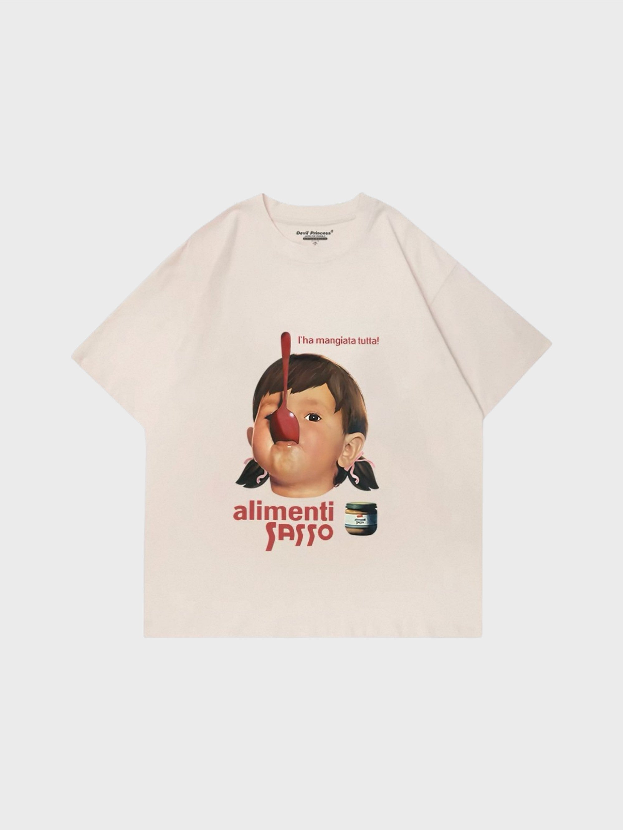 T-shirt imprimé vintage Alimenti Sasso fille Celtiajojo beige en coton, vue de face