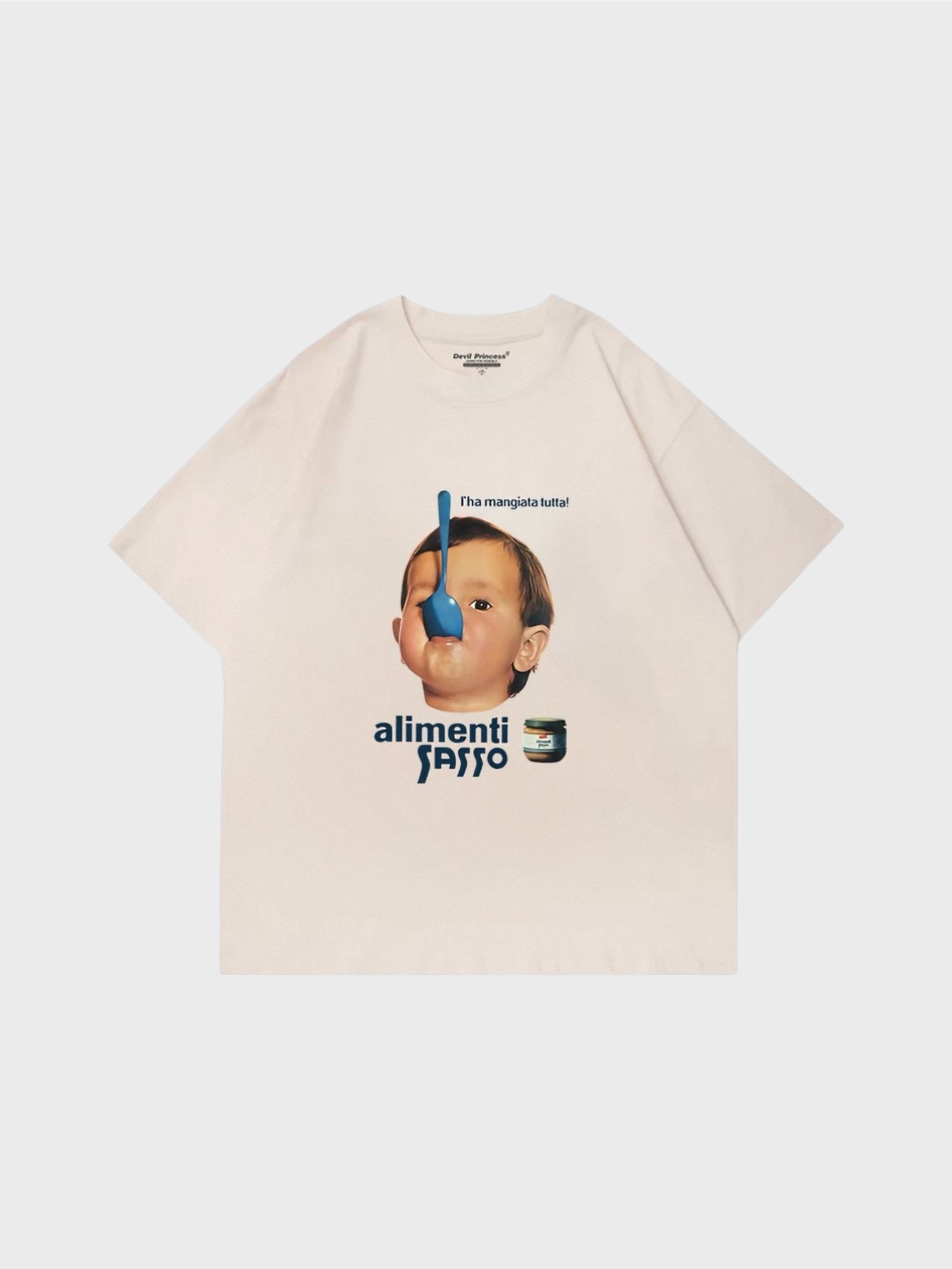 T-shirt imprimé vintage Alimenti Sasso Celtiajojo beige en coton, vue de face