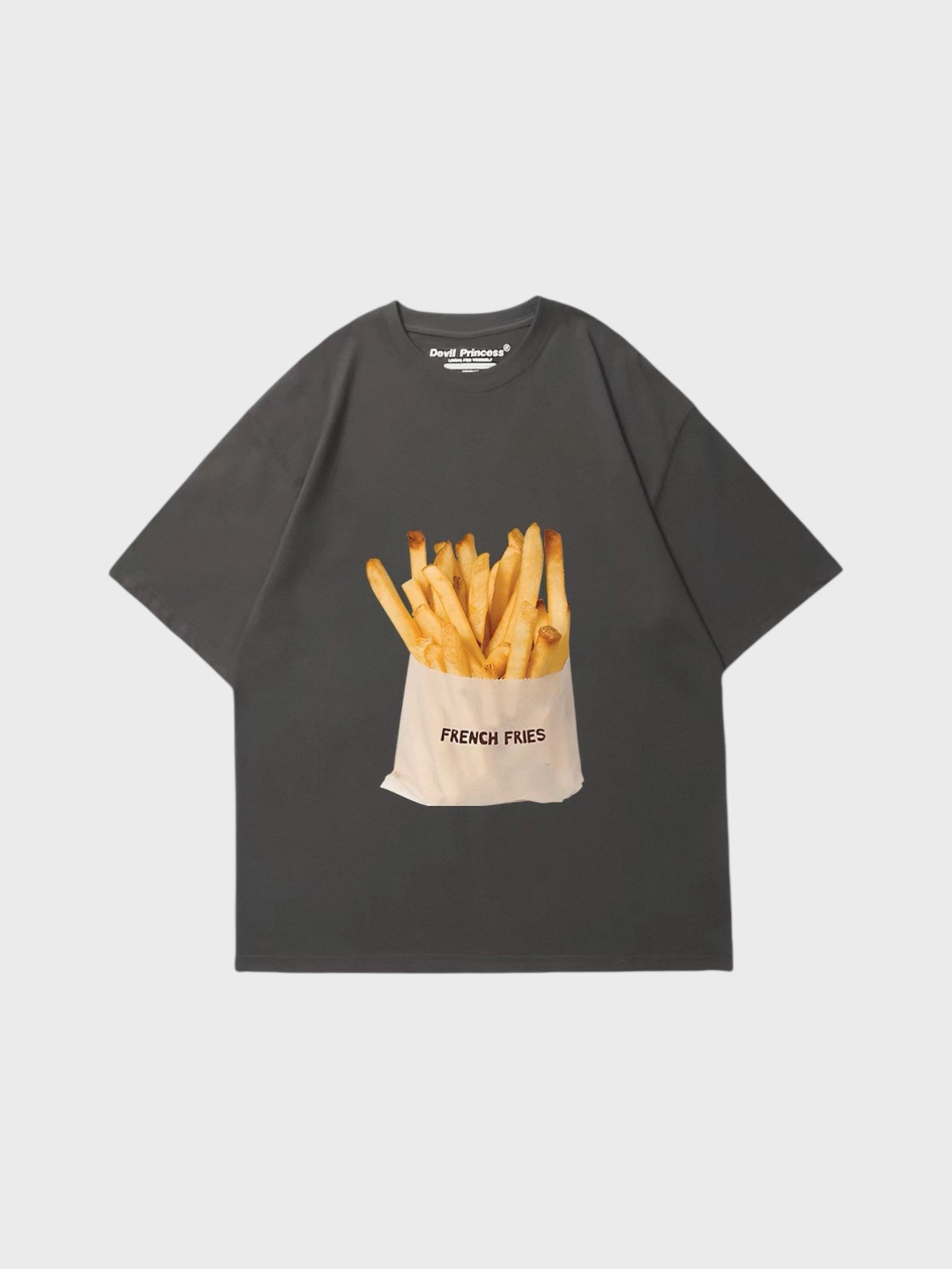T-shirt imprimé vintage frites Celtiajojo gris foncé en coton, vue de face