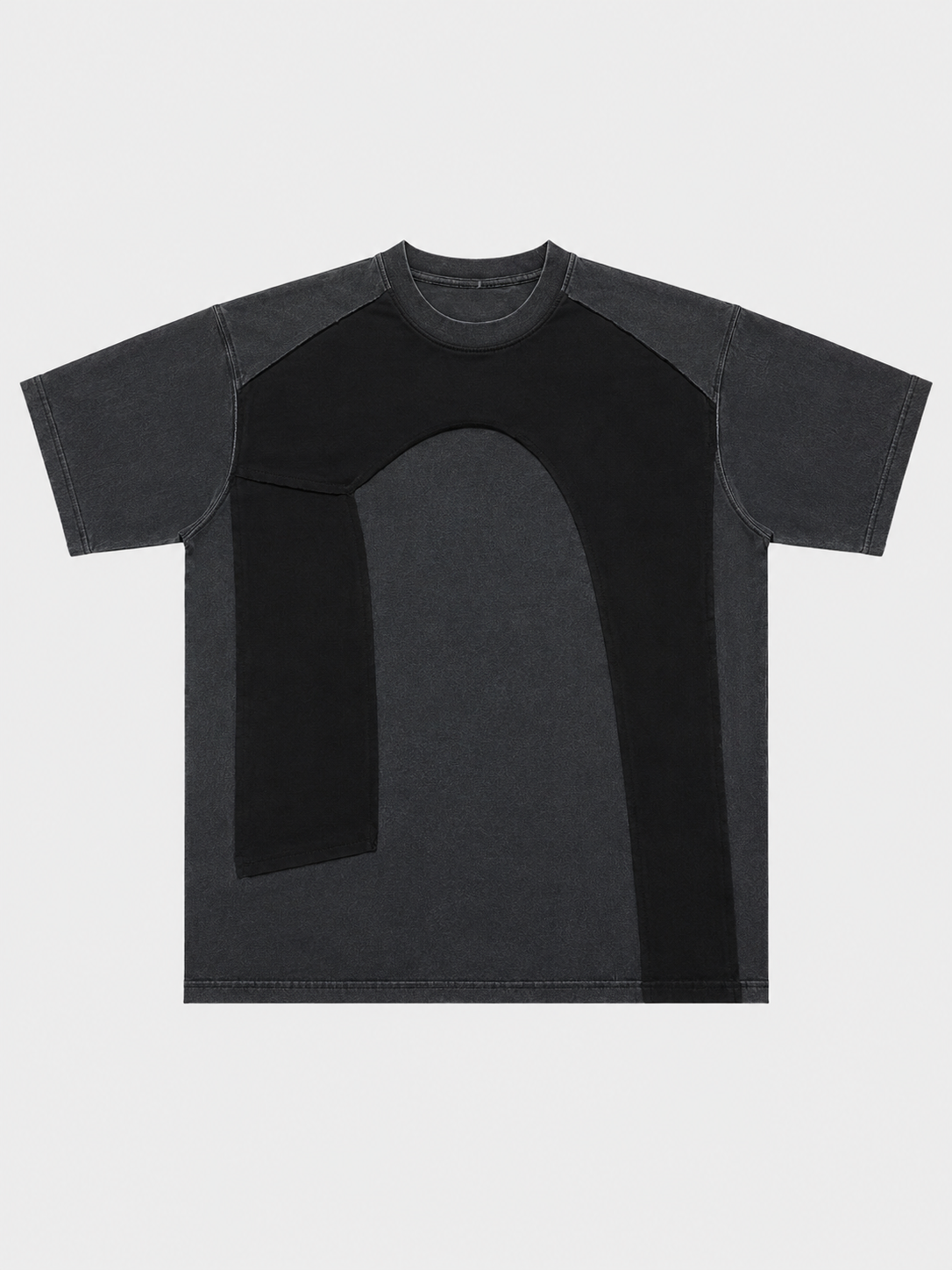 T-shirt patchwork bicolore Anocra noir gris en coton, vue de dos