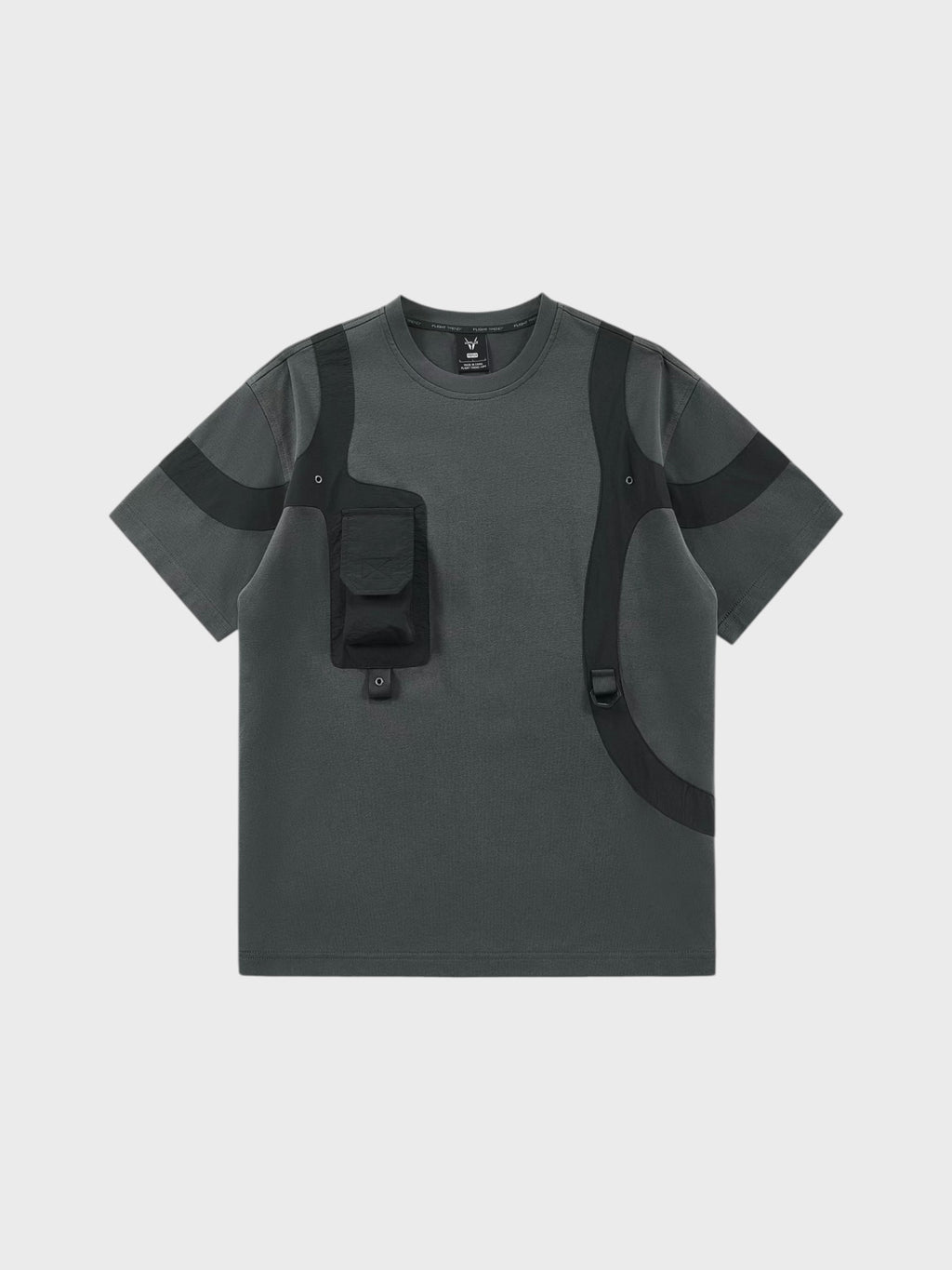 T-shirt techwear harnais poche tactique VIP gris en coton, vue de face