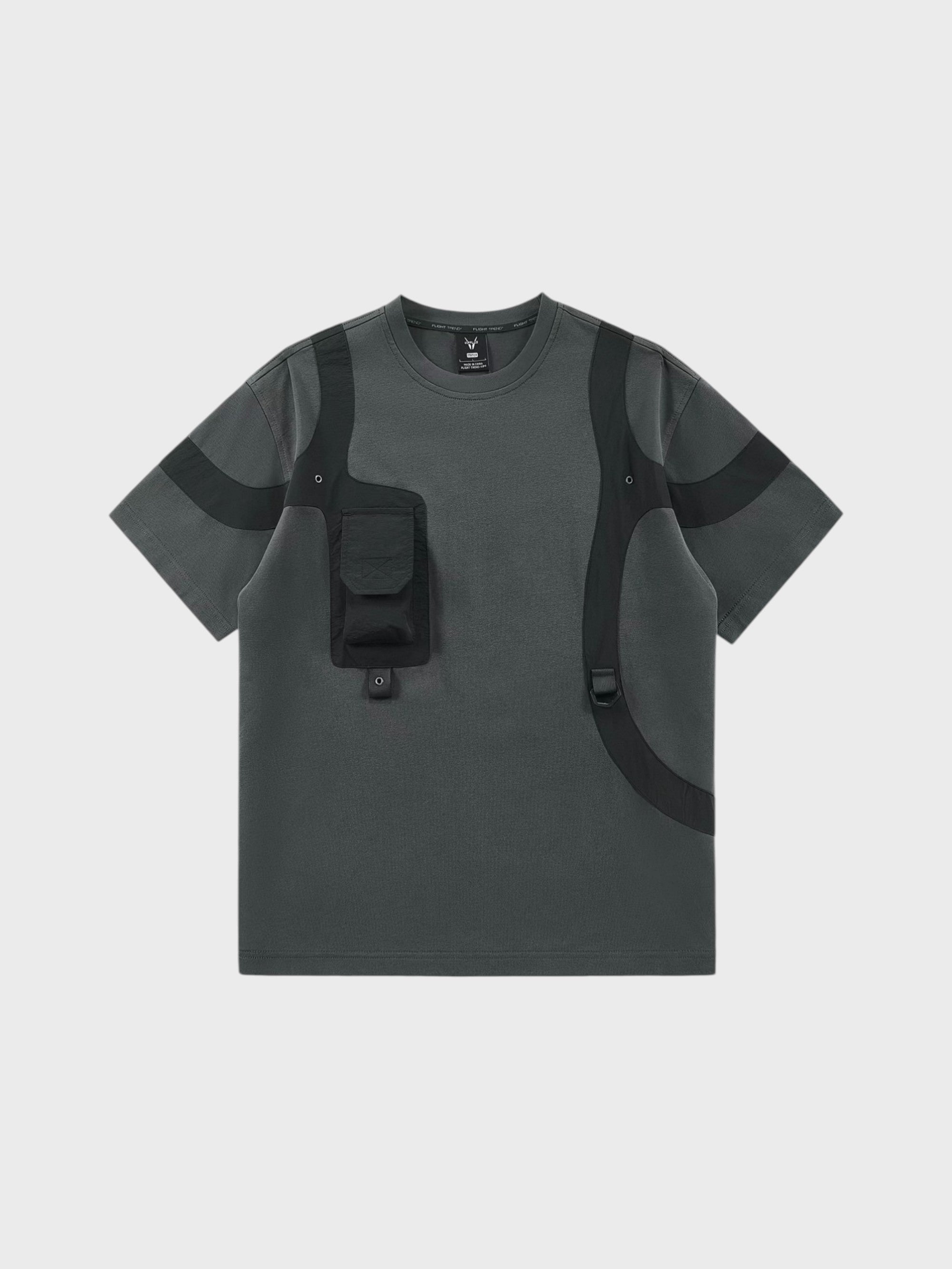 T-shirt techwear harnais poche tactique VIP gris en coton, vue de face