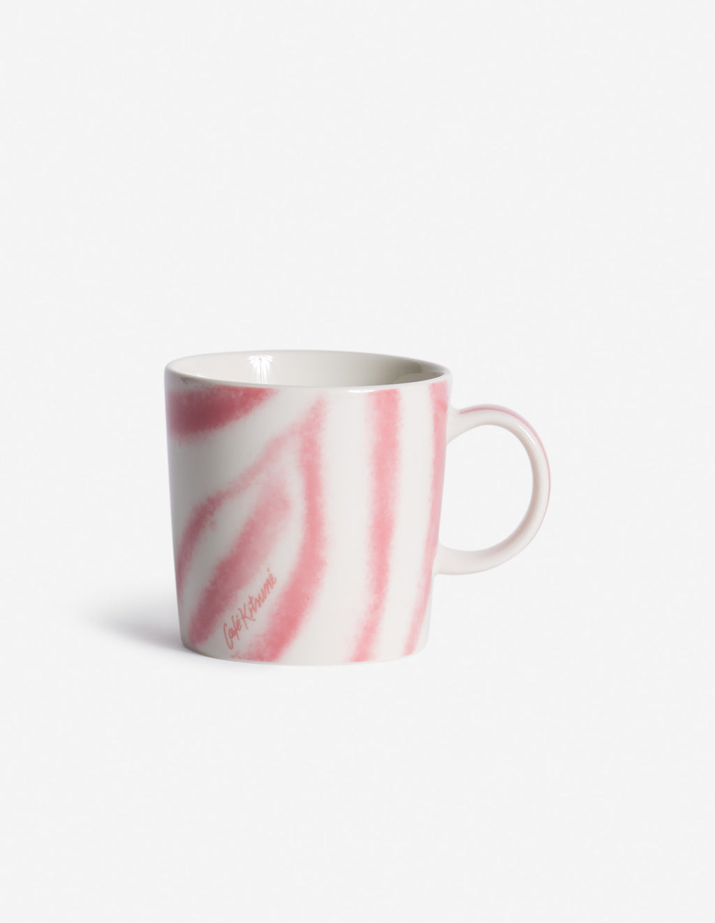 Tasse à café en porcelaine CAFE KITSUNÉ x IITTALA TEEMA 300 ml, design rose et blanc, vue latérale.