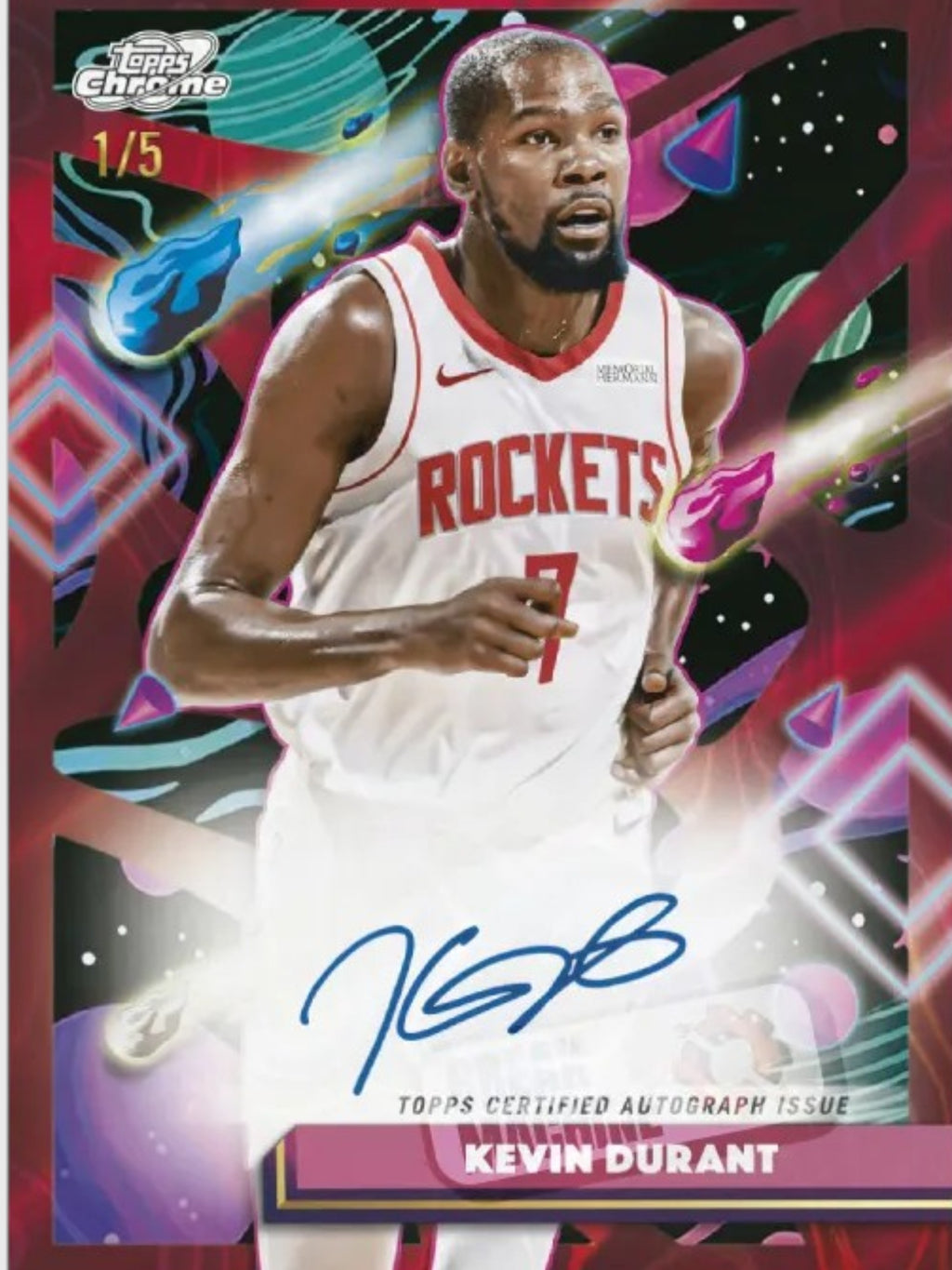 Topps Chrome Cosmic NBA 2025-26 - Carte autographe Kevin Durant numérotée 1/5, parallel rose, Houston Rockets