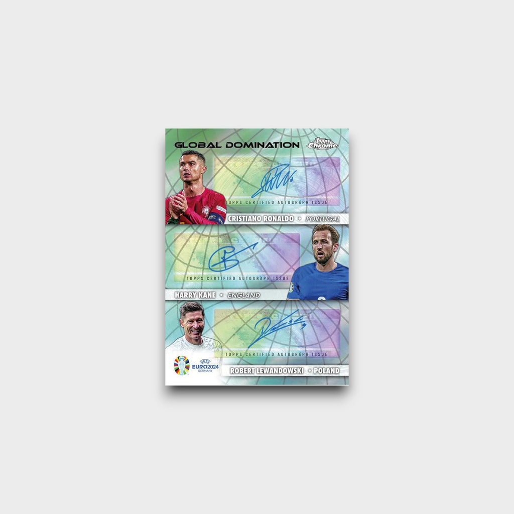 Topps Chrome UEFA Euro 2024 Germany carte Pedri Espagne numéro 26 en maillot rouge avec fond forêt dorée holographique et logo Euro 2024, vue de face
