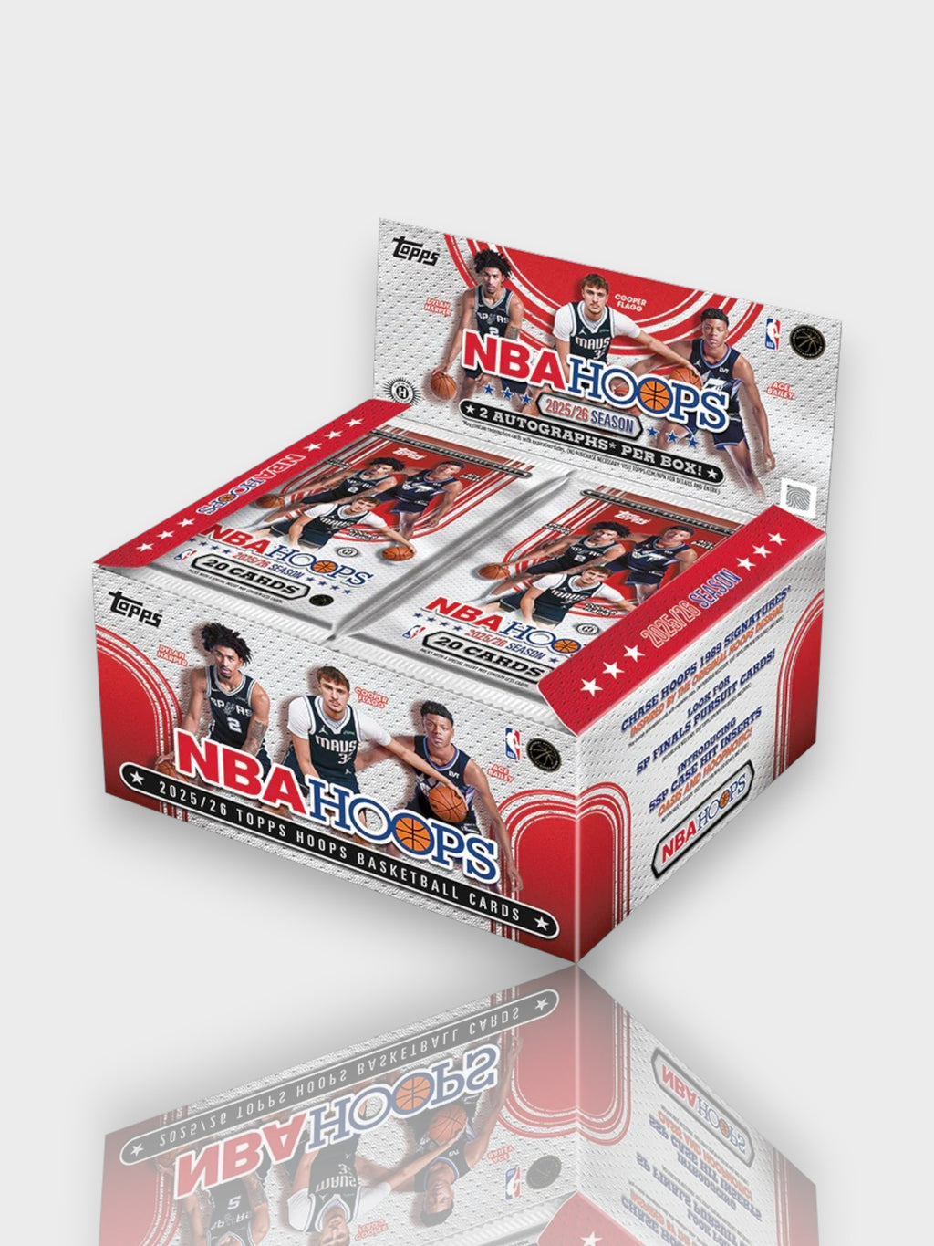 Topps NBA Hoops 2025-26 Jumbo Box - 10 packs, 20 cartes par pack, 2 autographes par boîte, saison 2025-26, vue de face
