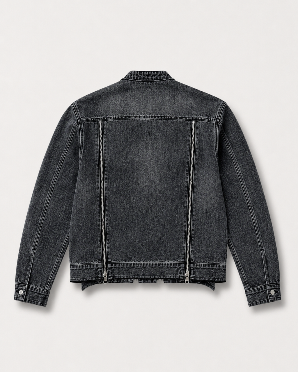 Veste en denim multi-zip ANOCRA noir délavé en coton, vue de dos
